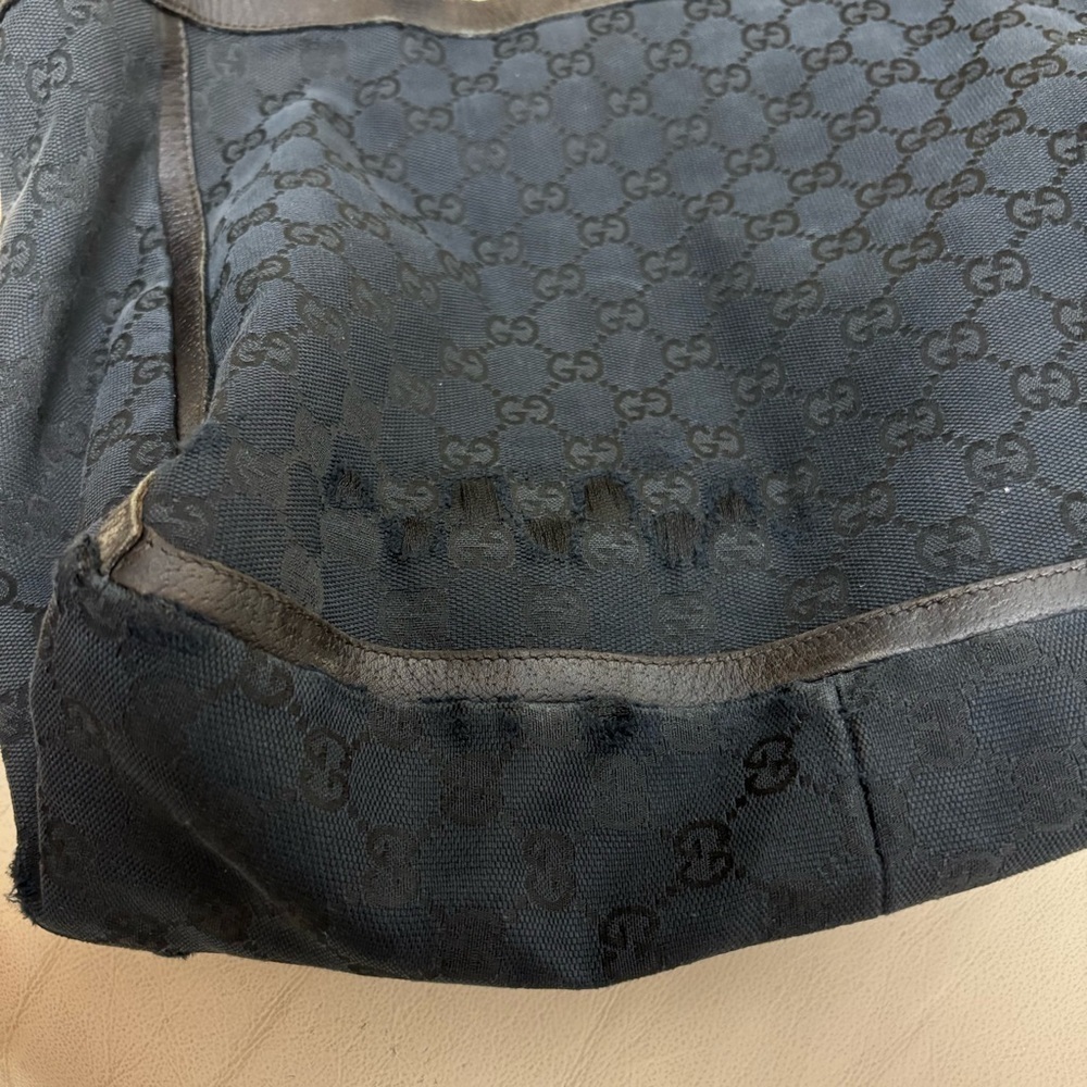 VTG GUCCI ABBEY Tote Bag Pockets Black GG Canvas GHW Leather Trim - Picture 11 of 13